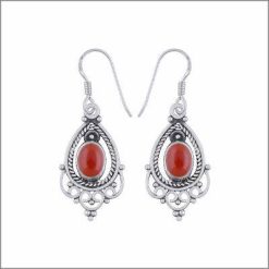 Oval qaşlı orijinal gümüş asma sırğa